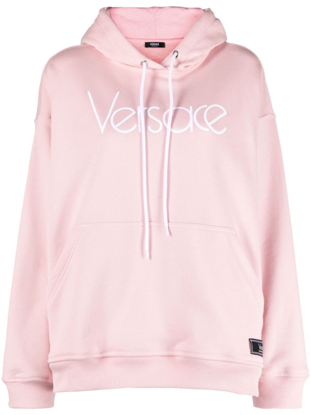 Versace Organic Cotton Hoodie With Embroidered Logo And French Terry Lining In Pink For Women
