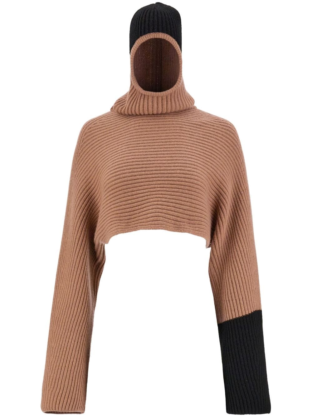Shop Ferragamo Color-block Cropped Cashmere Hoodie For Women In Beige