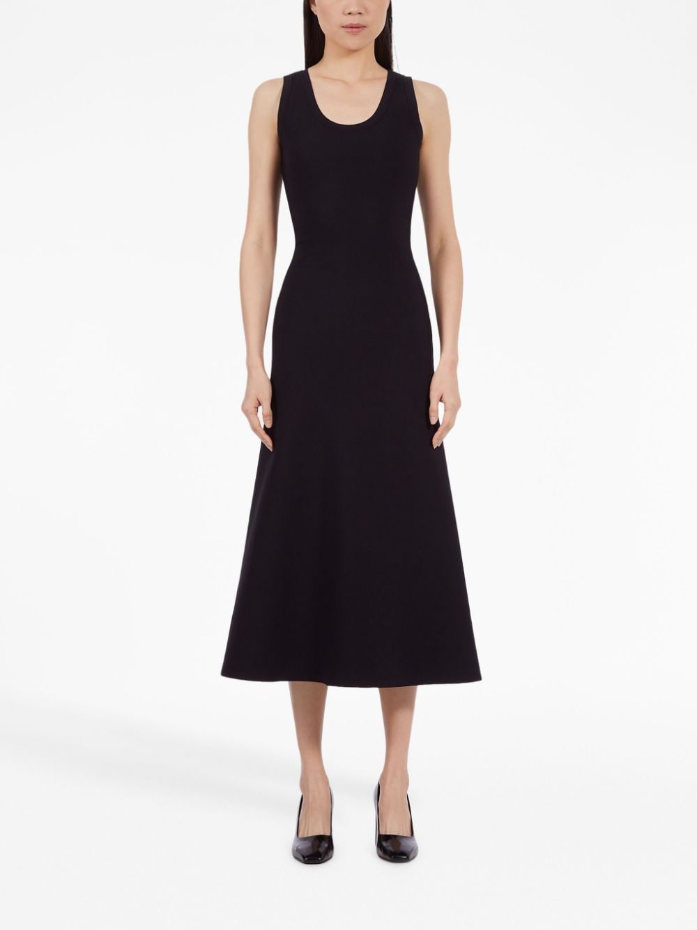 Shop Ferragamo Black Sleeveless Flared Midi Dress For Women