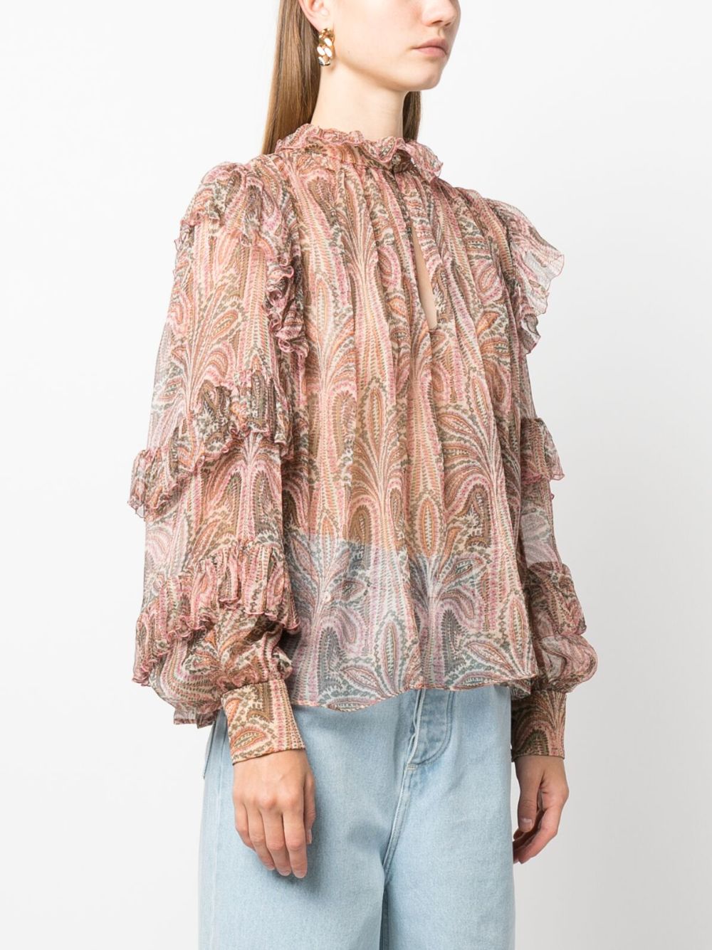 Shop Etro Turquoise Paisley Print Ruffled Silk Top For Women In White