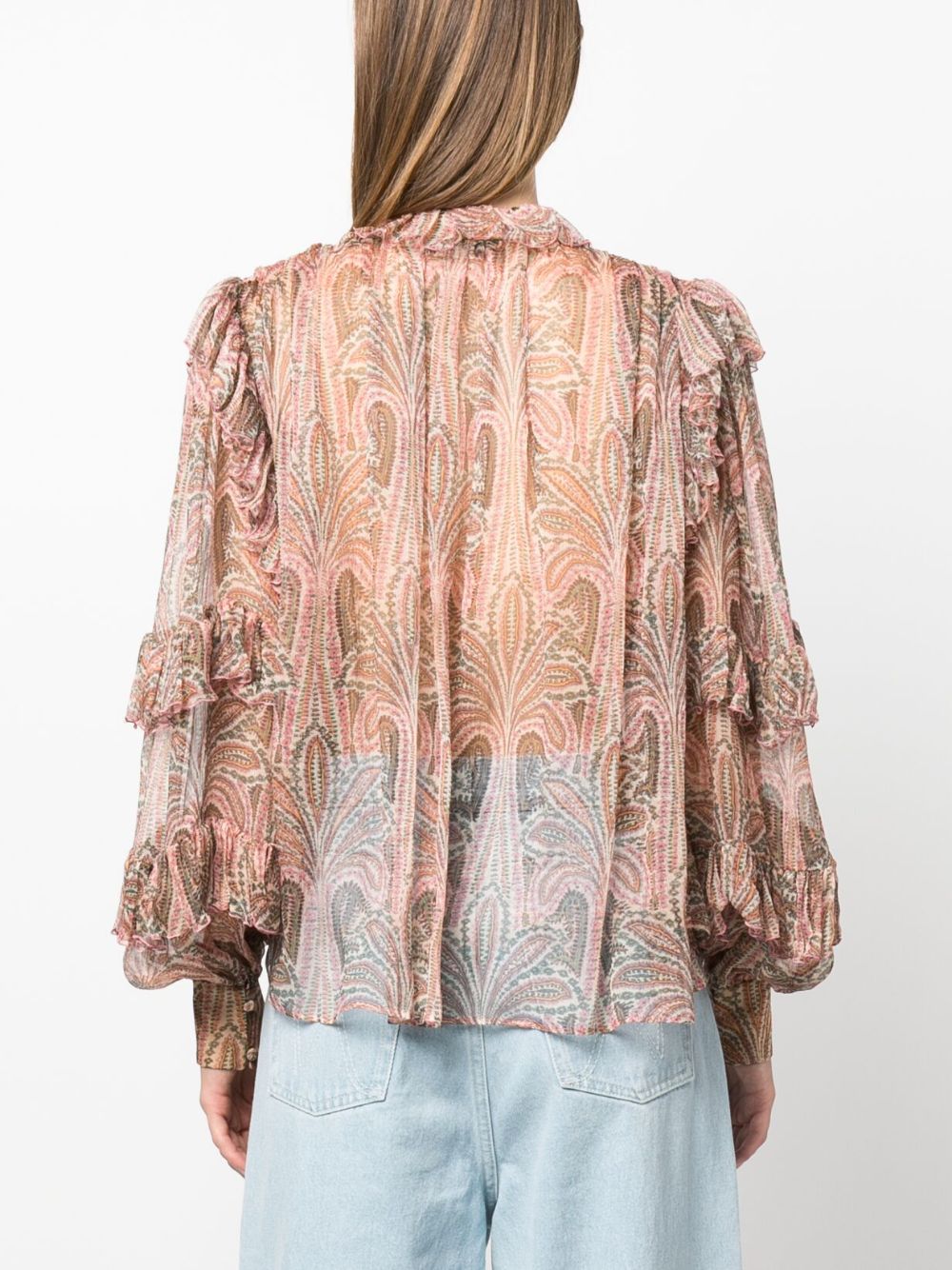 Shop Etro Turquoise Paisley Print Ruffled Silk Top For Women In White