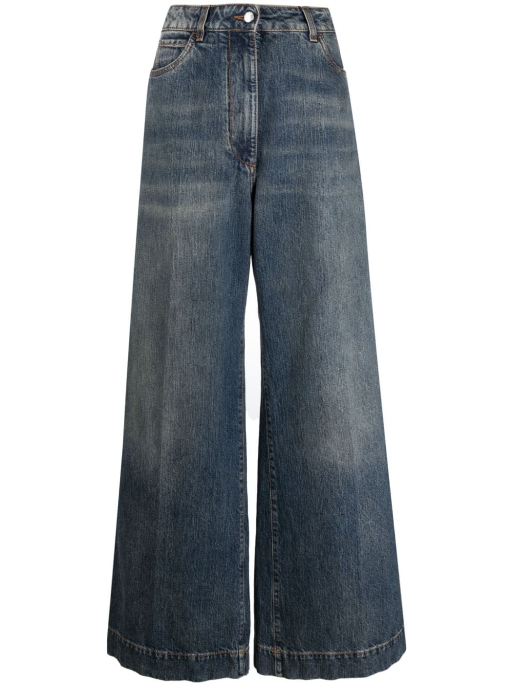 Shop Etro Blue High-rise Flared Cotton Denim Jeans