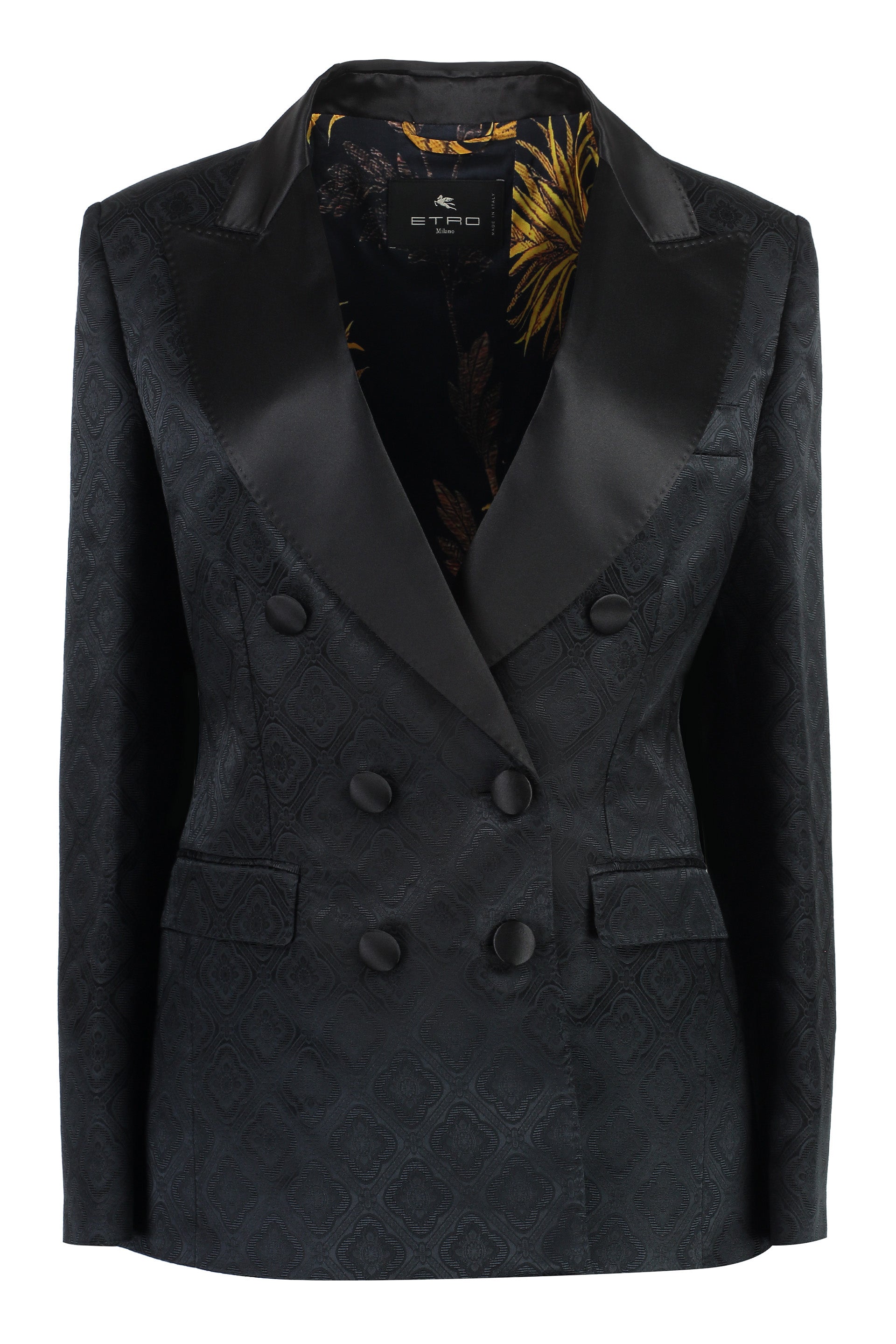Shop Etro Double-breasted Jacquard Jacket For Women In Black