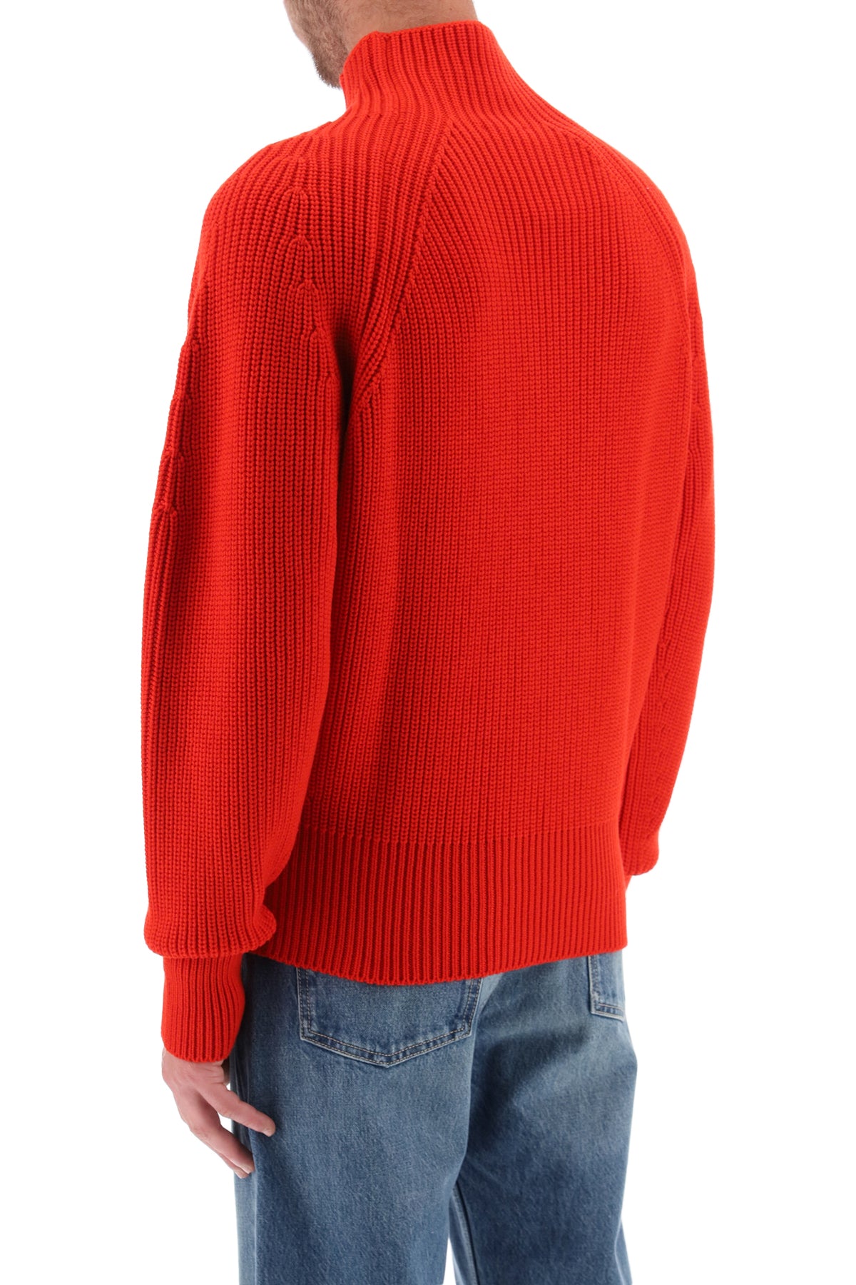 Shop Ferragamo Men's Funnel-neck Ribbed Wool Sweater In Red For Fw23 Collection