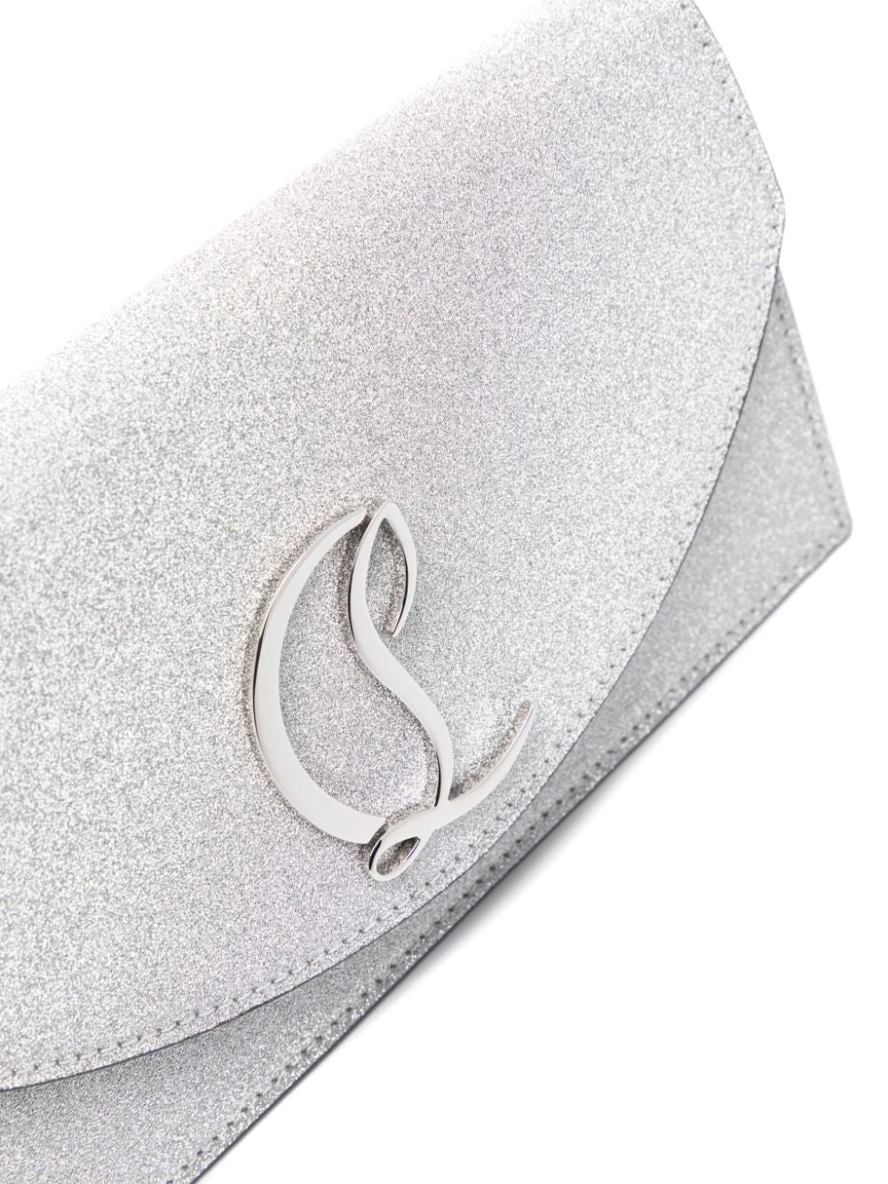 Shop Christian Louboutin Silver Glitter Chain-link Clutch For Women In Grey