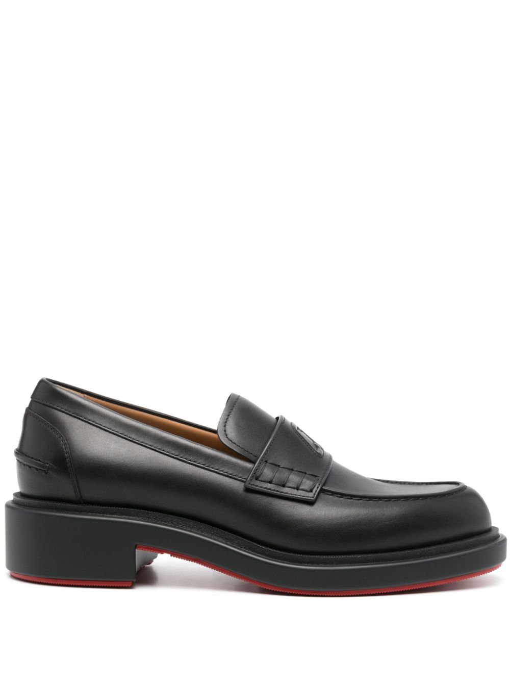 Christian Louboutin Smooth Grain Almond Toe Loafers In Black