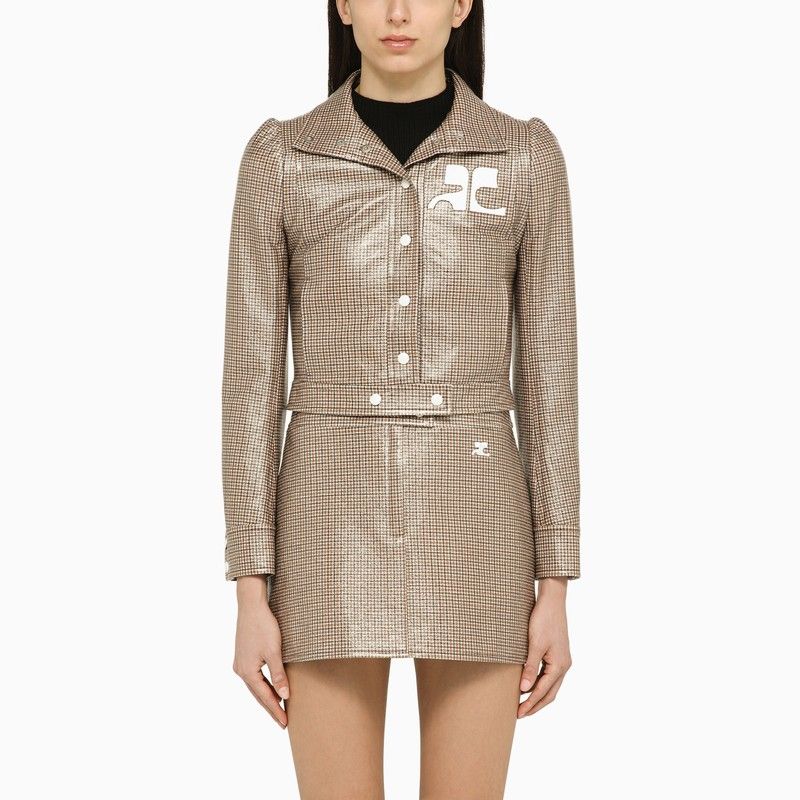 Shop Courrèges Women's Brown And Black Checkered Short Jacket For Ss24
