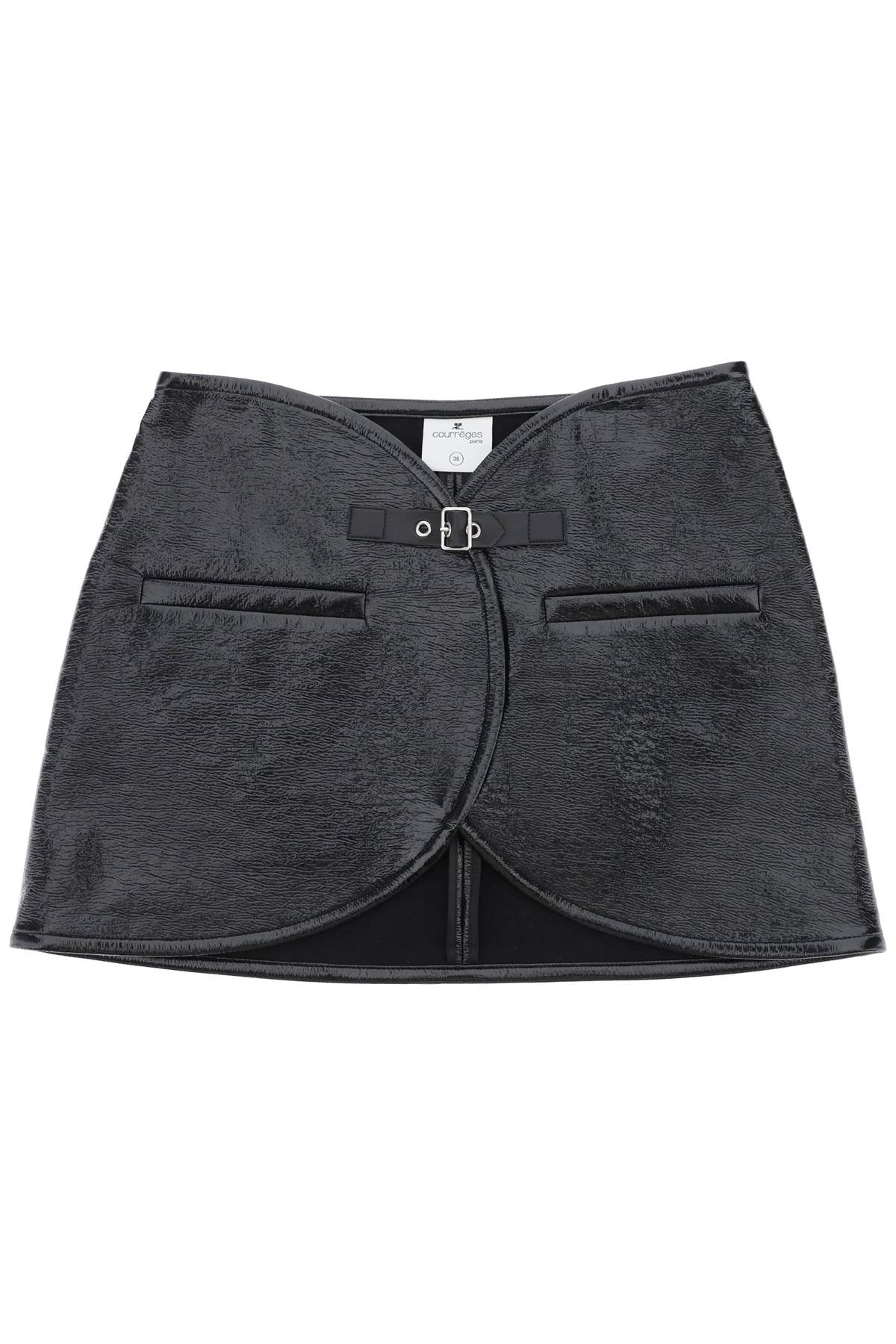 Shop Courrèges Sleek Black Coated-cotton Mini Skirt For Women