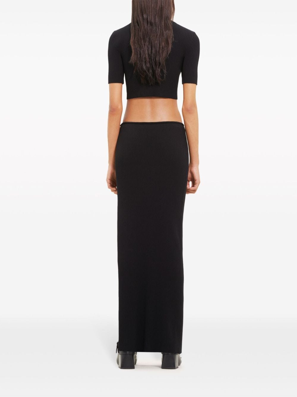 Shop Courrèges Black Ribbed Knit High-waisted Skirt With Side Slit For Women