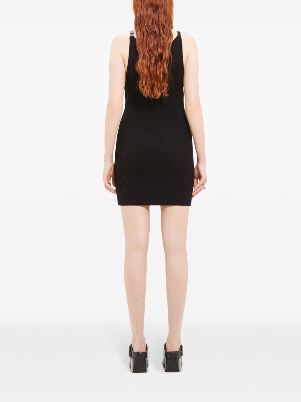 Shop Courrèges Black Ribbed Knit Appliqué Dress With Logo Buckle Straps
