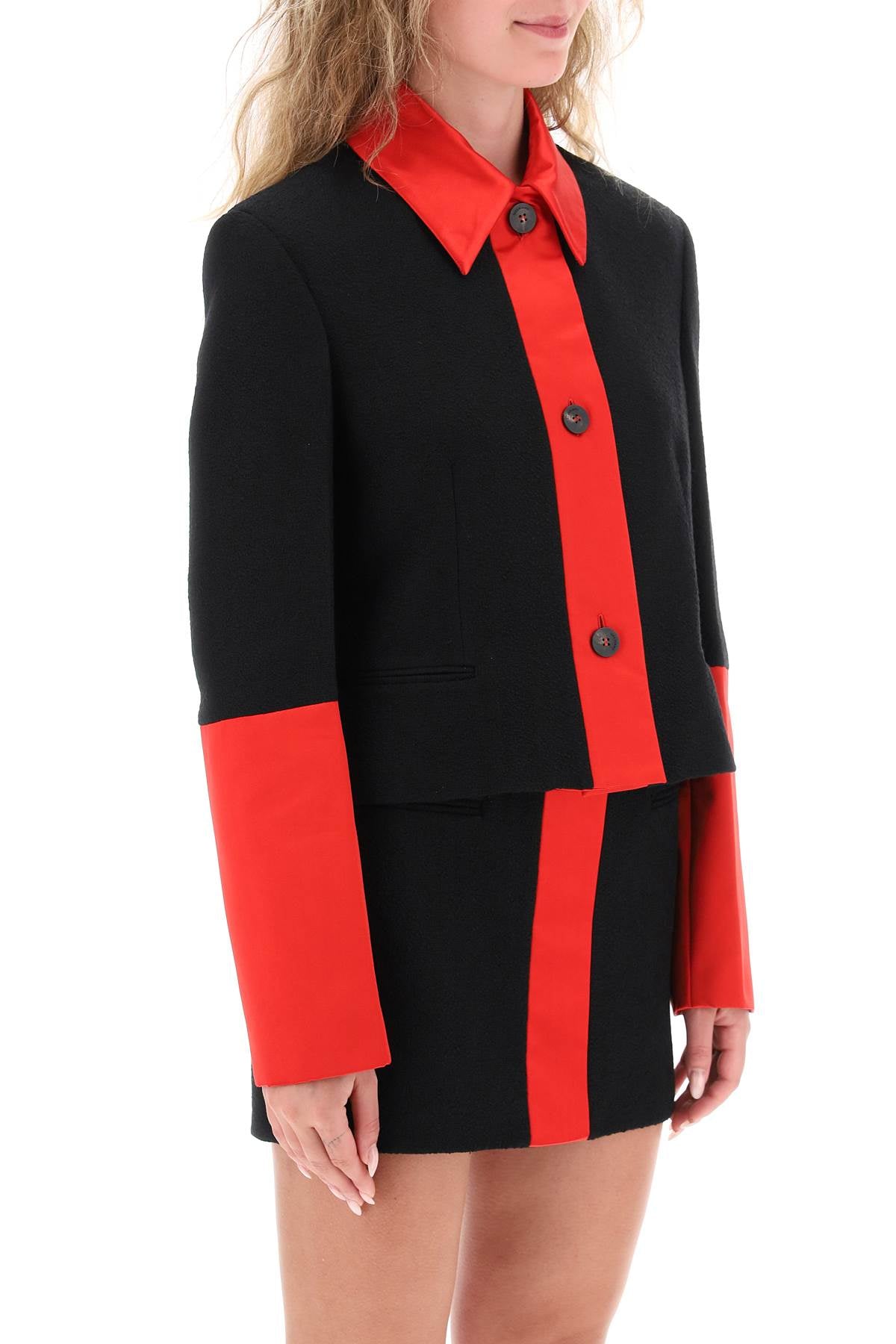Shop Ferragamo Multicolor Cropped Tweed Jacket With Silk Satin Detailing
