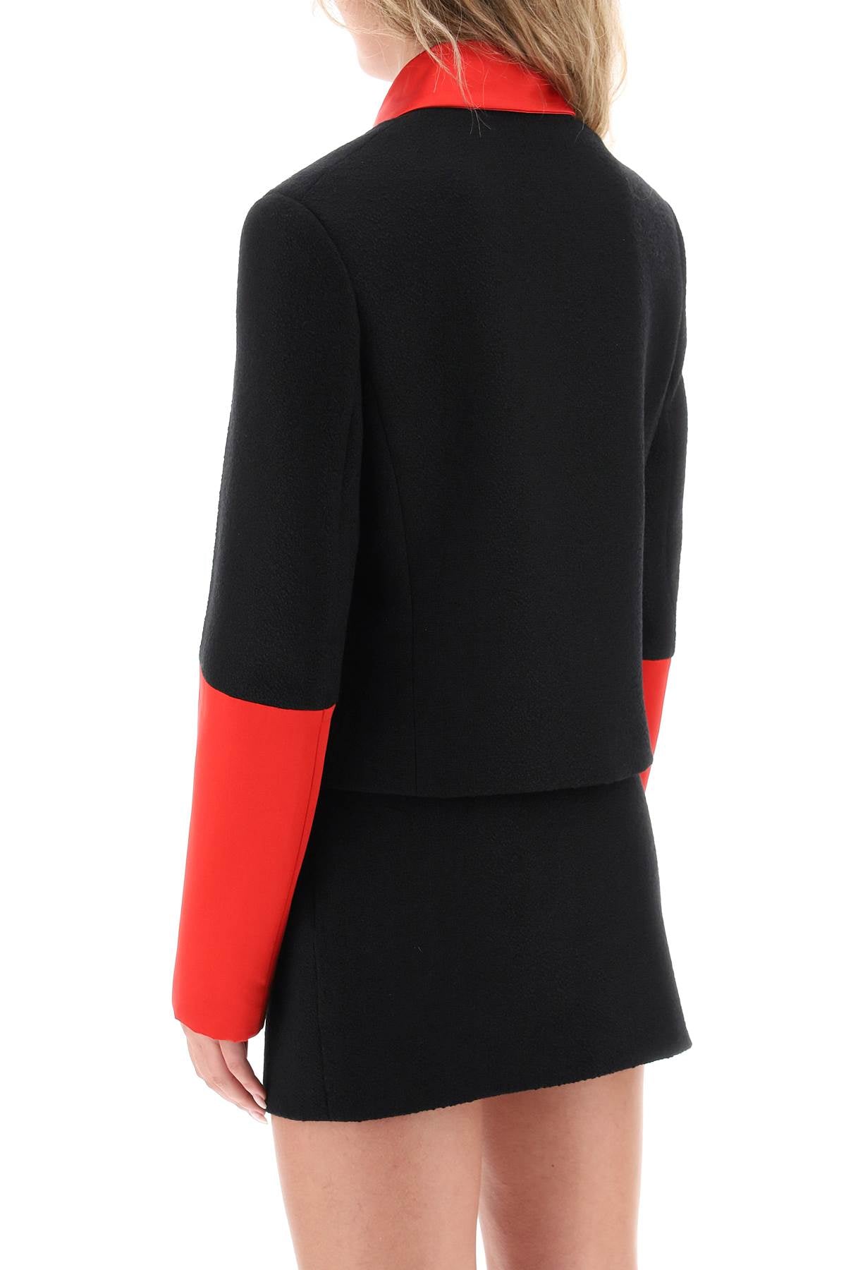 Shop Ferragamo Multicolor Cropped Tweed Jacket With Silk Satin Detailing
