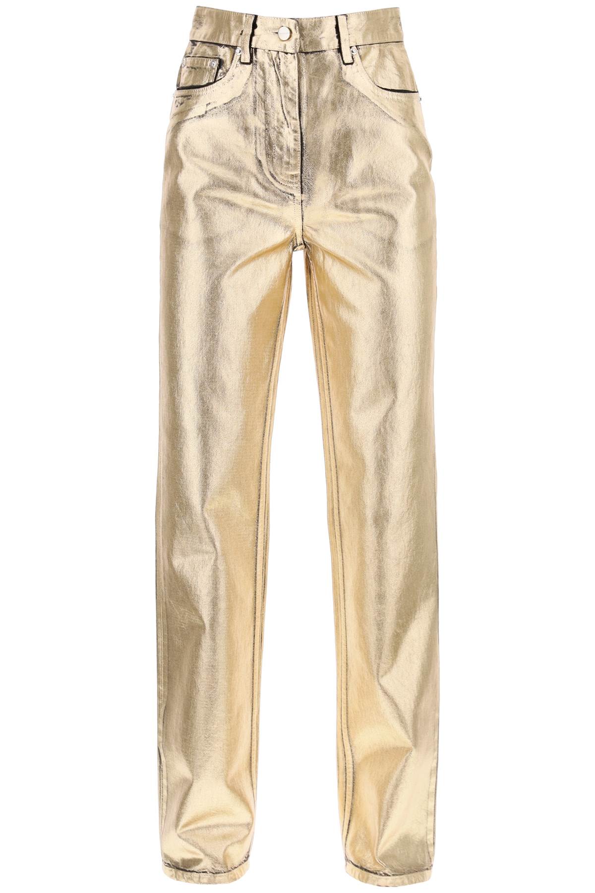 Shop Ferragamo High-waisted Laminated Denim Pants For Women In Gold