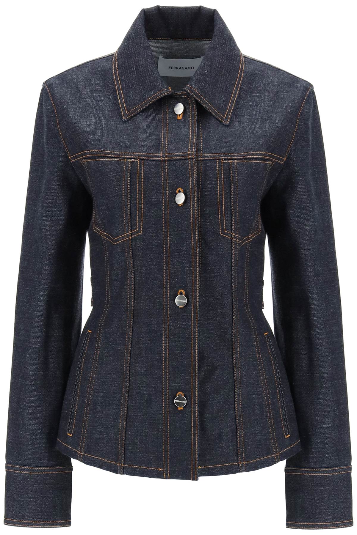 Shop Ferragamo Women's Blue Shaped Denim Jacket