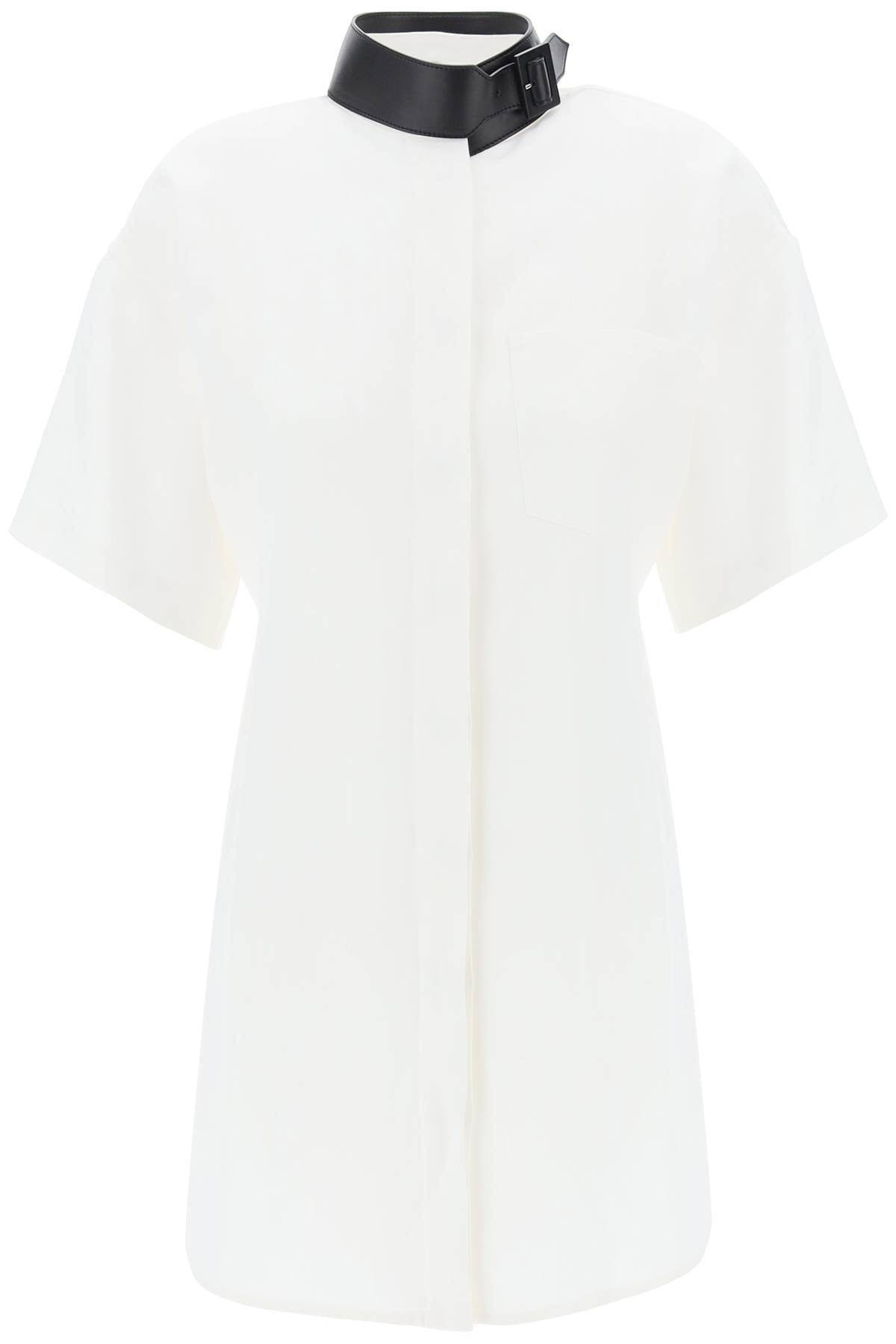 Shop Ferragamo White Midi Chemisier Dress With Faux Leather Strap And Buckle