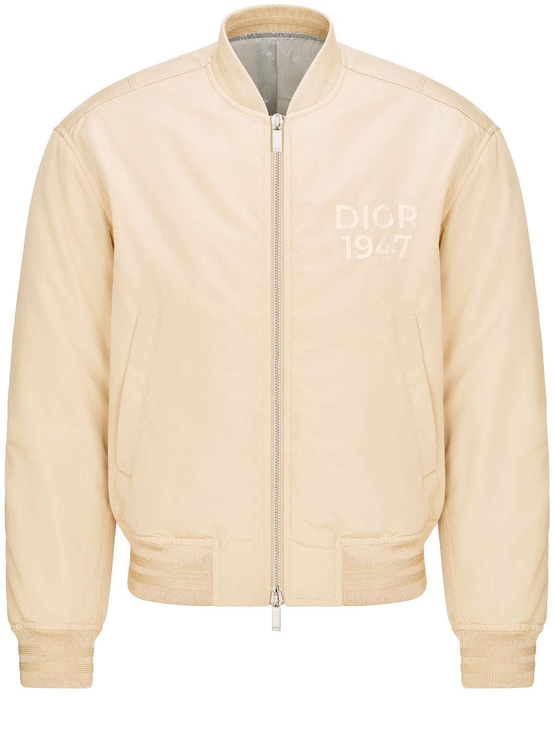 Dior Beige Cotton Blend Bomber Jacket With Embroidered Details