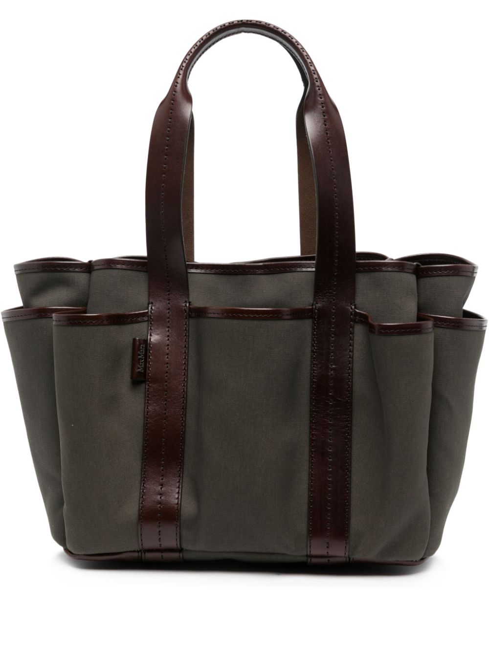 Shop Max Mara Green Canvas And Leather Tote For Women