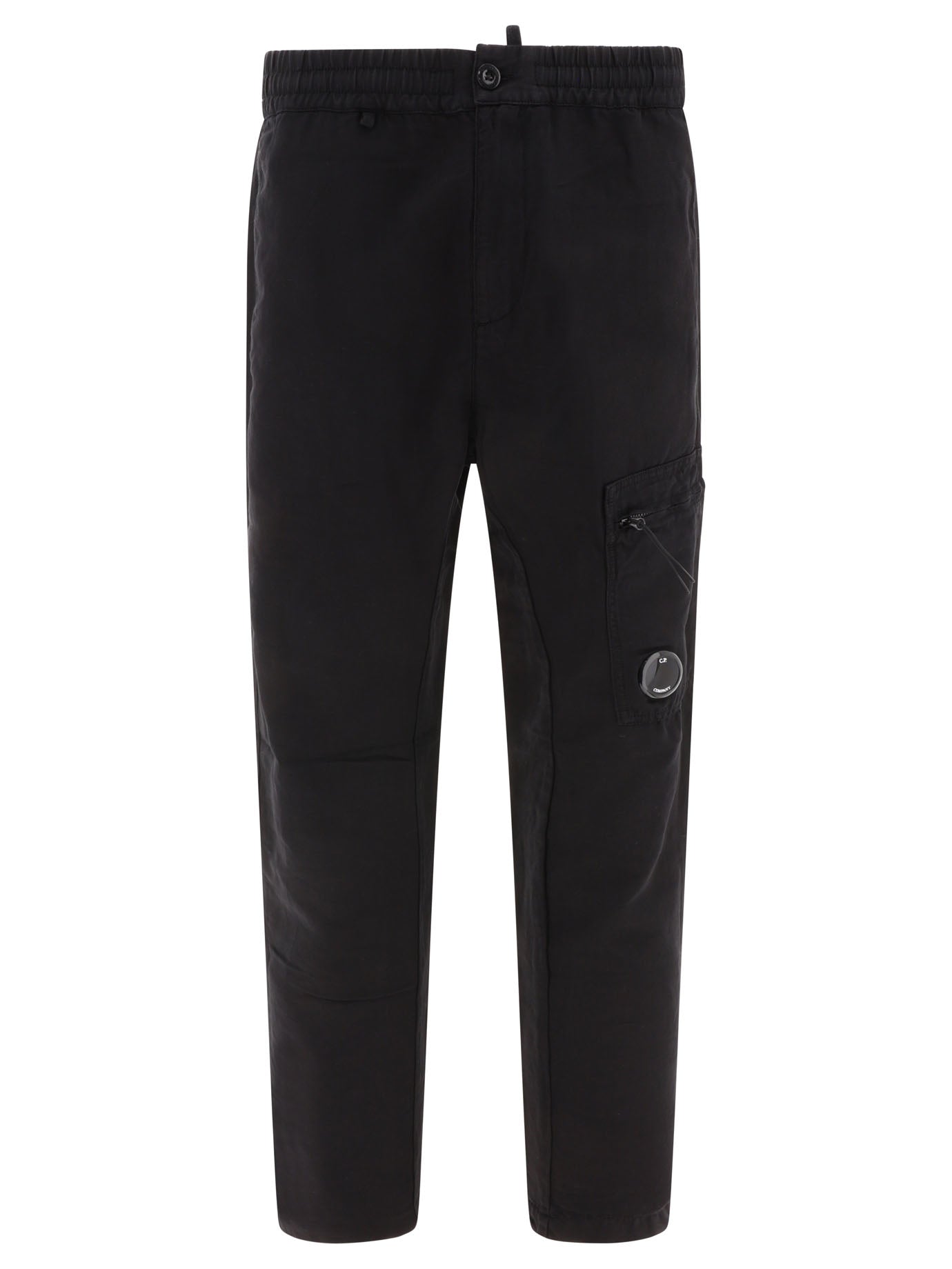 C.p. Company Linen-blend Cargo Trousers In Black