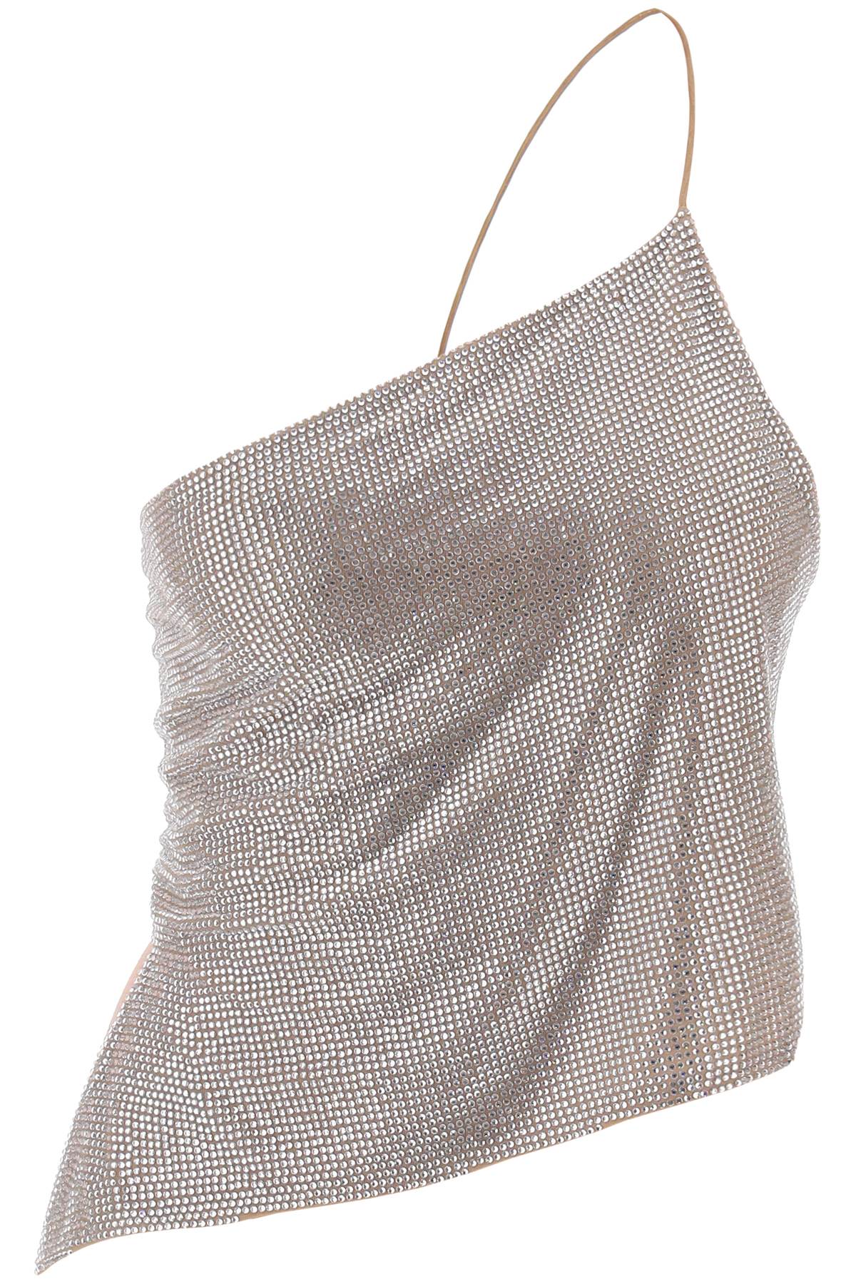 Shop Giuseppe Di Morabito Beige Crystal-covered Mesh Asymmetric Cropped Top For Women