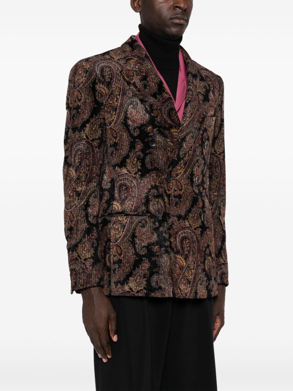 Shop Etro Men's Paisley Double-breasted Blazer With Corduroy From Fw24 Collection In Black