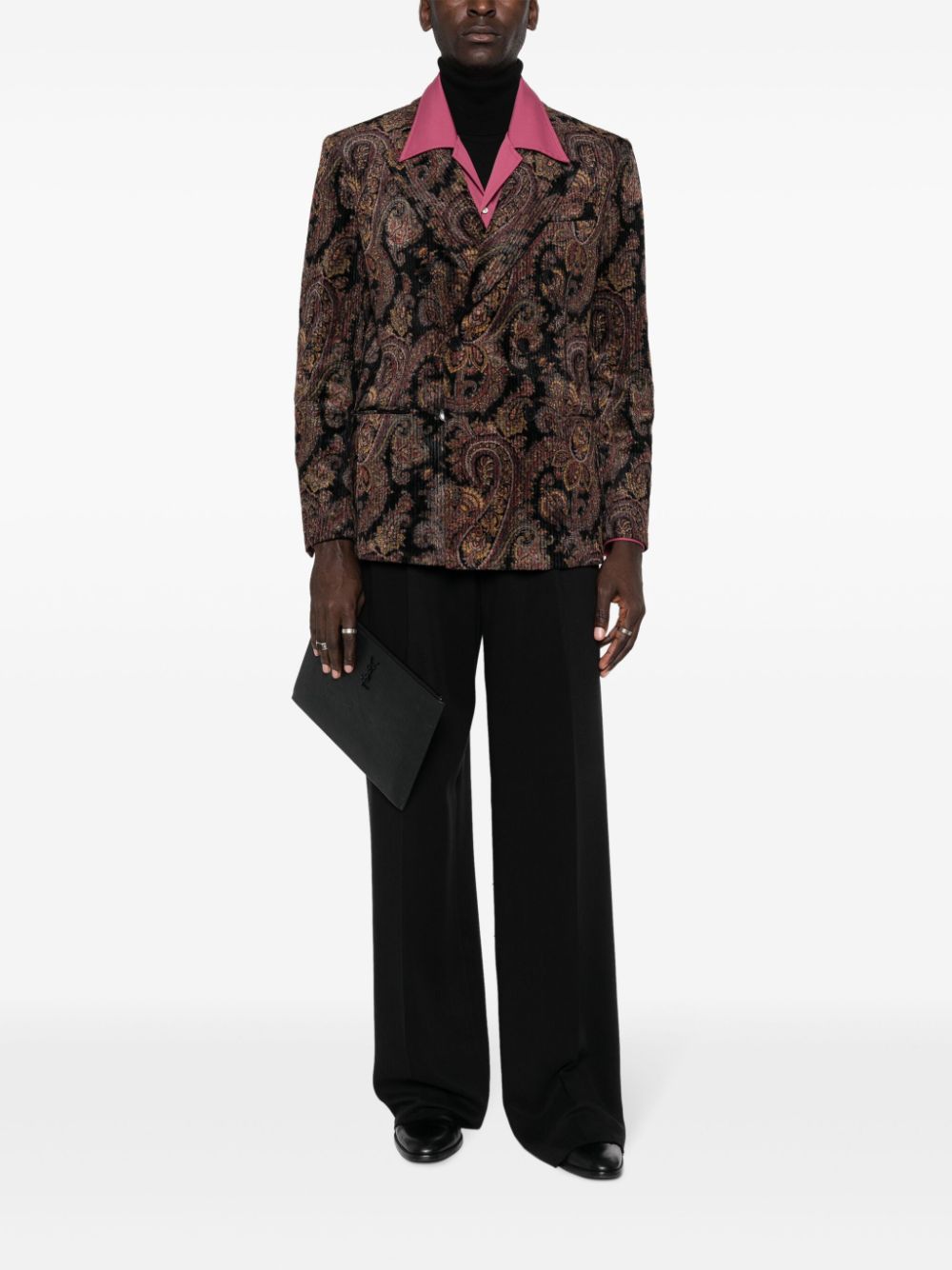 Shop Etro Men's Paisley Double-breasted Blazer With Corduroy From Fw24 Collection In Black