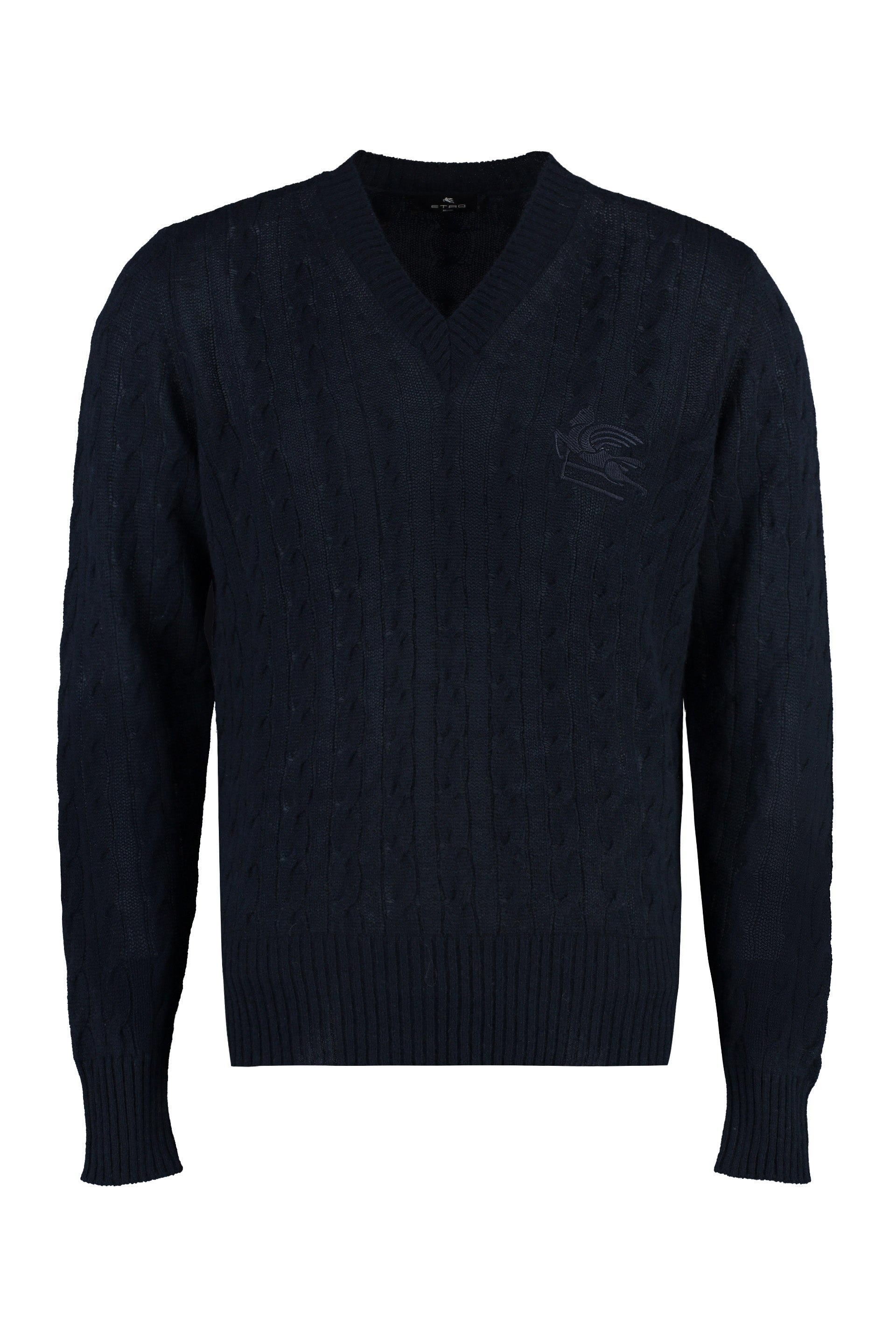Etro Blue Cashmere Cable-knit Sweater For Men (fw23)