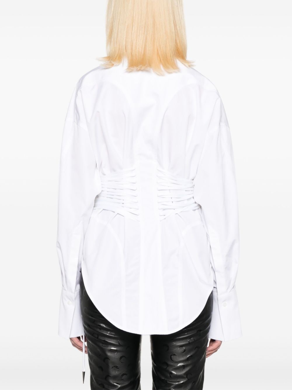 Shop Mugler White Cotton Pointed Flat Collar Lace-up Shirt With Long Sleeves