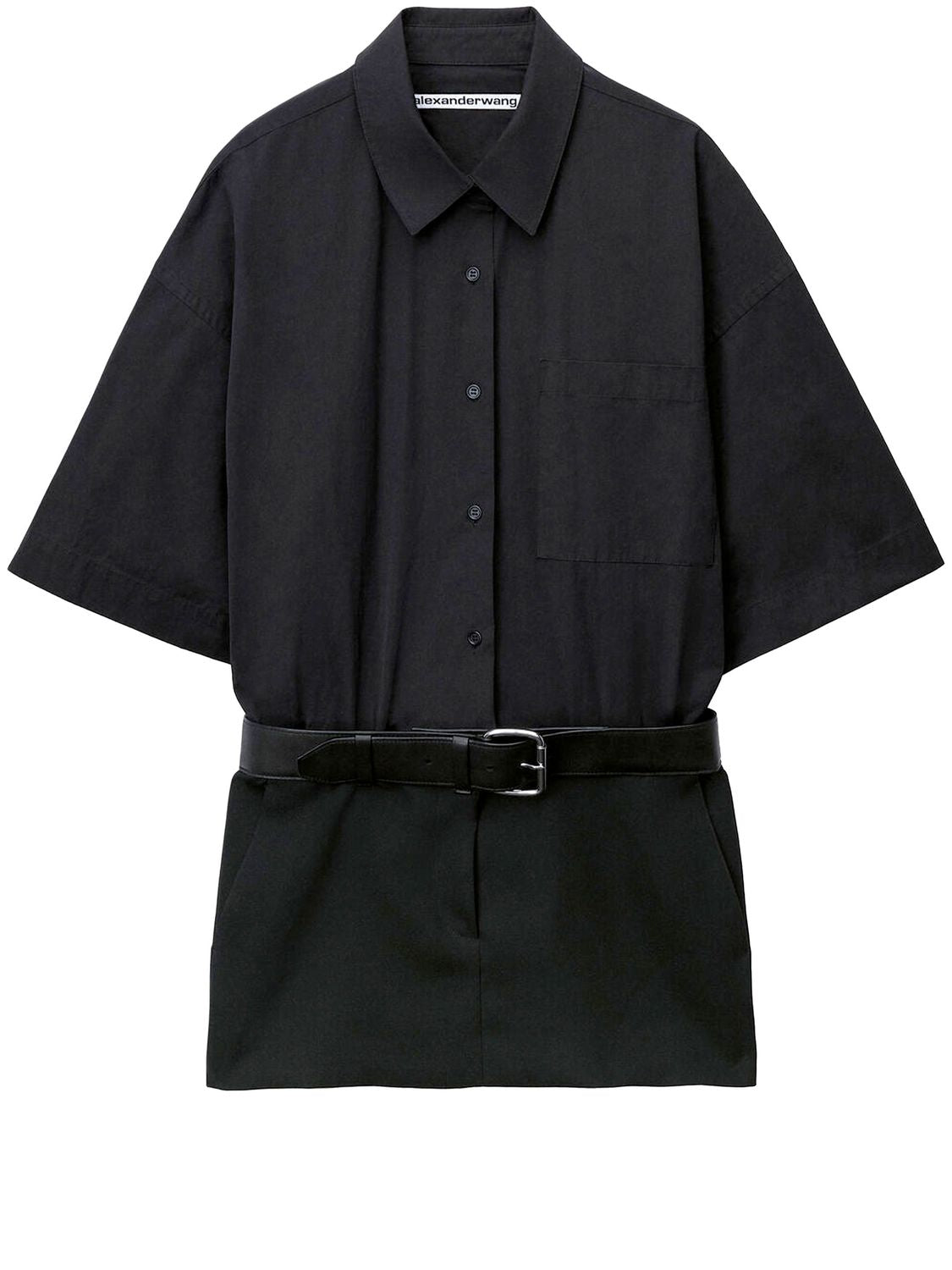 Shop Alexander Wang Black Mini Shirtdress With Belted Waistband For Women