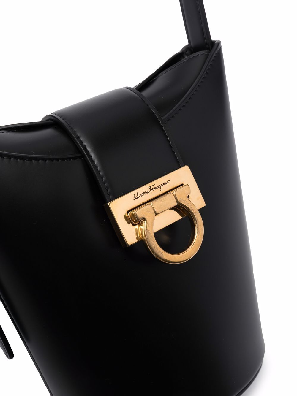 Shop Ferragamo Elegant Black Leather Bucket Handbag For Women