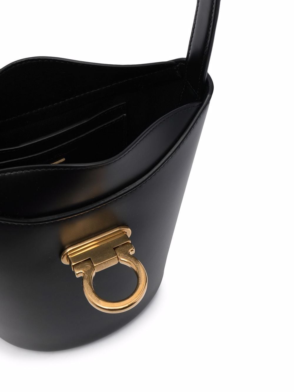 Shop Ferragamo Elegant Black Leather Bucket Handbag For Women