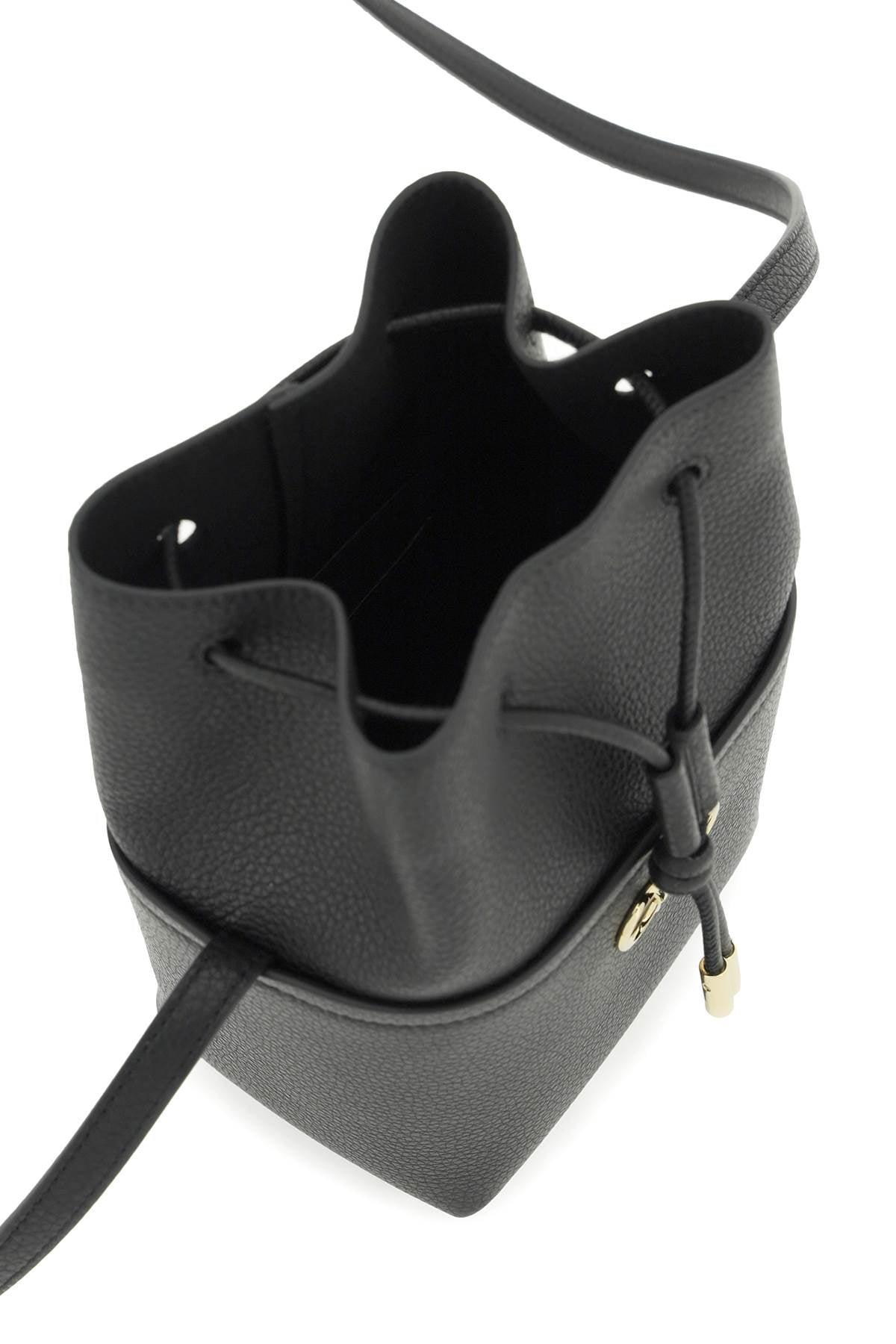 Shop Ferragamo Double Gancini Hook Mini Bucket Handbag With Adjustable Strap In Black