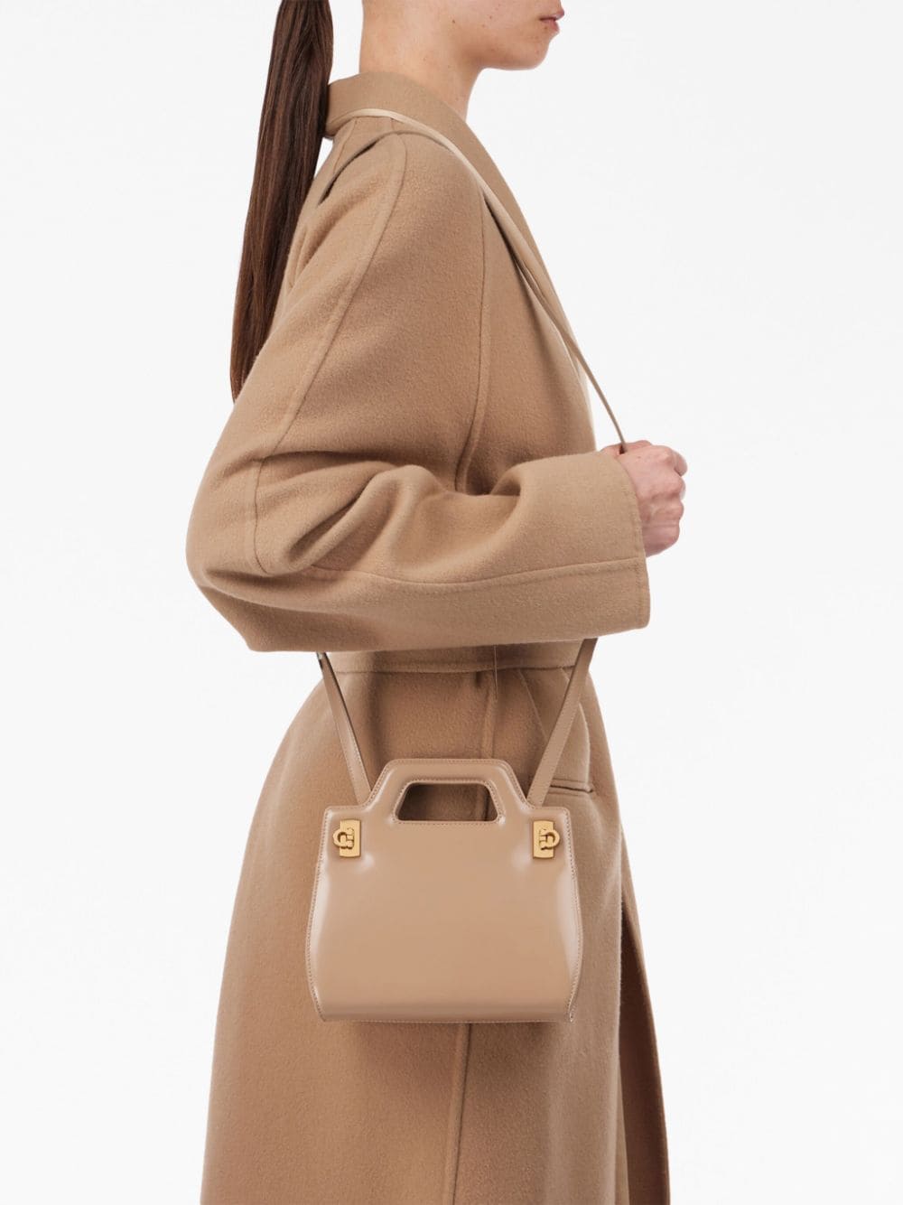 Shop Ferragamo Beige Leather Top-handle Handbag For Women