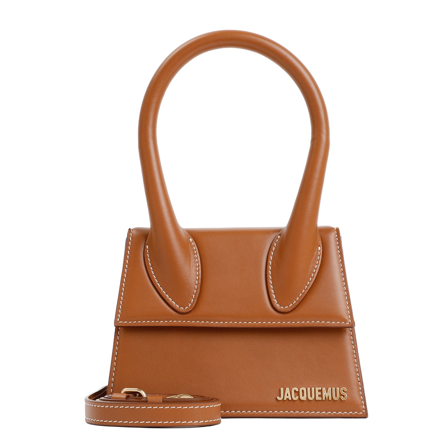 Shop Jacquemus Luxurious Camel Brown Leather Tote Handbag
