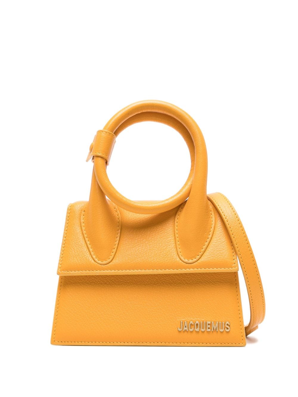 Jacquemus Amber Orange Leather Handbag With Grained Texture And Gold-tone Details For Women