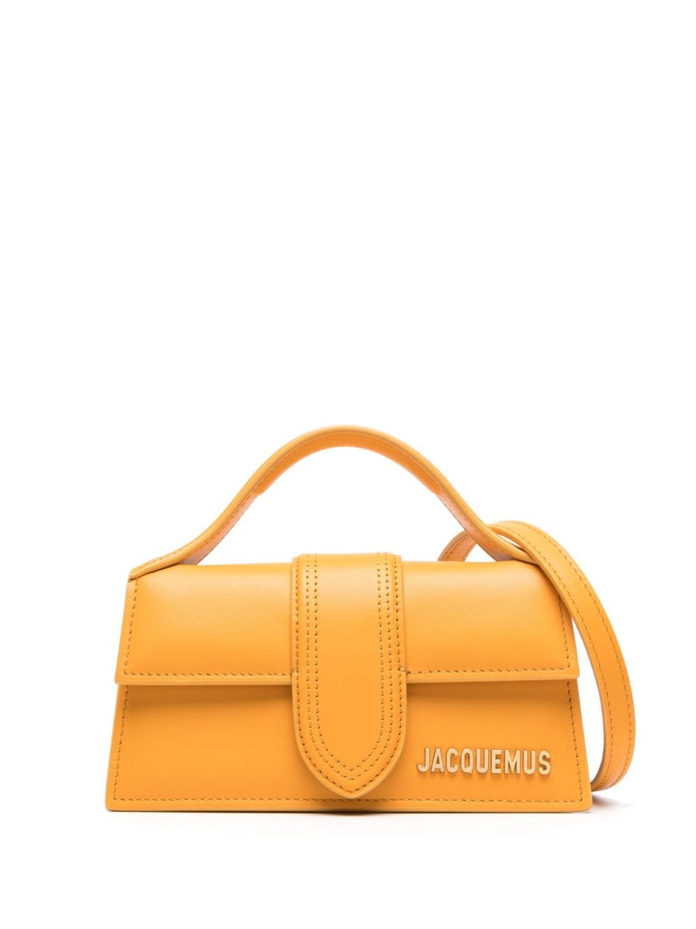 Jacquemus Amber Yellow Leather Foldover Bag With Gold-tone Hardware In Orange
