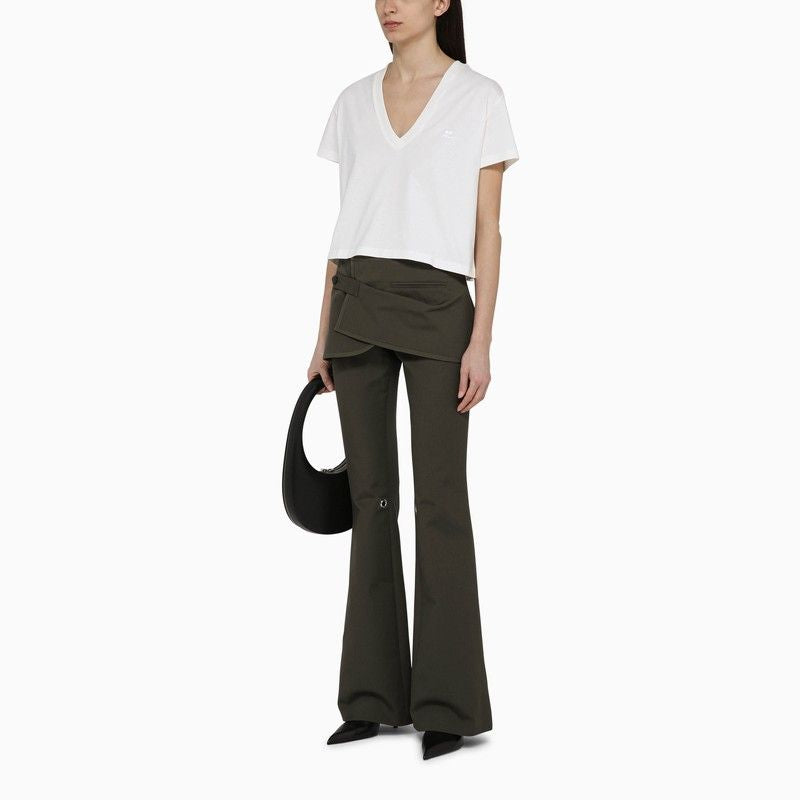 Shop Courrèges Military Green Cotton Flared Trousers With Integrated Mini Skirt
