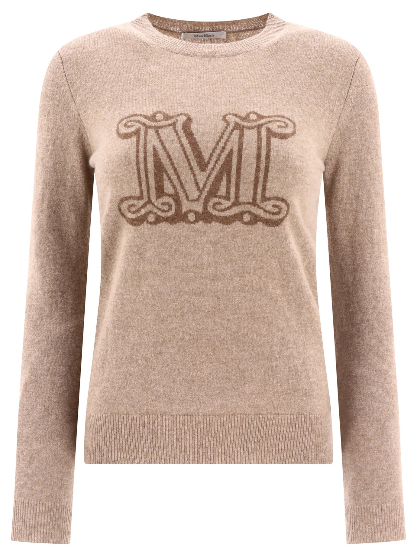 Shop Max Mara Brown Embroidered Logo Sweater