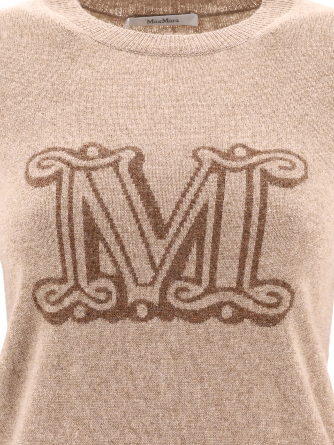 Shop Max Mara Brown Embroidered Logo Sweater