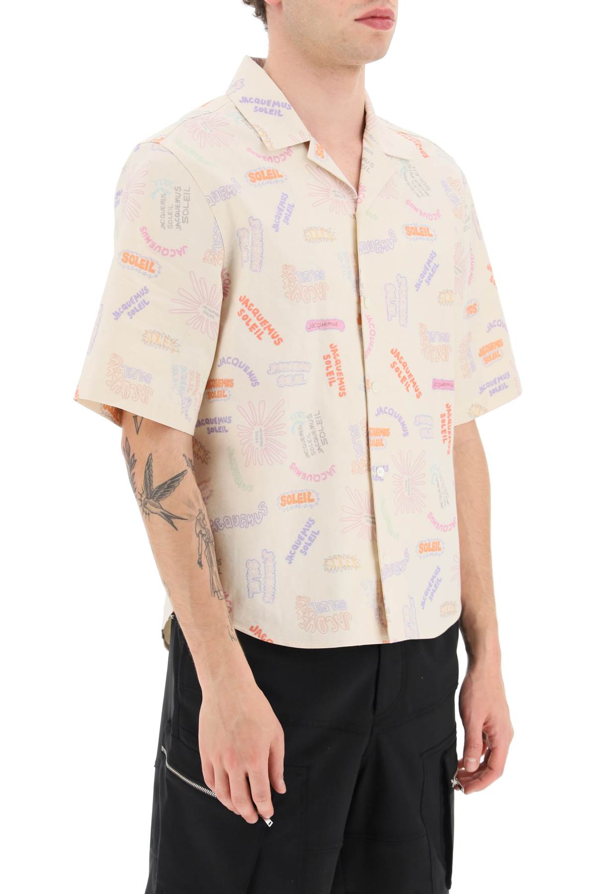 Shop Jacquemus Men's Short Sleeve Shirt With Bowling Collar And Contrasting Logo Prints In Multicolor
