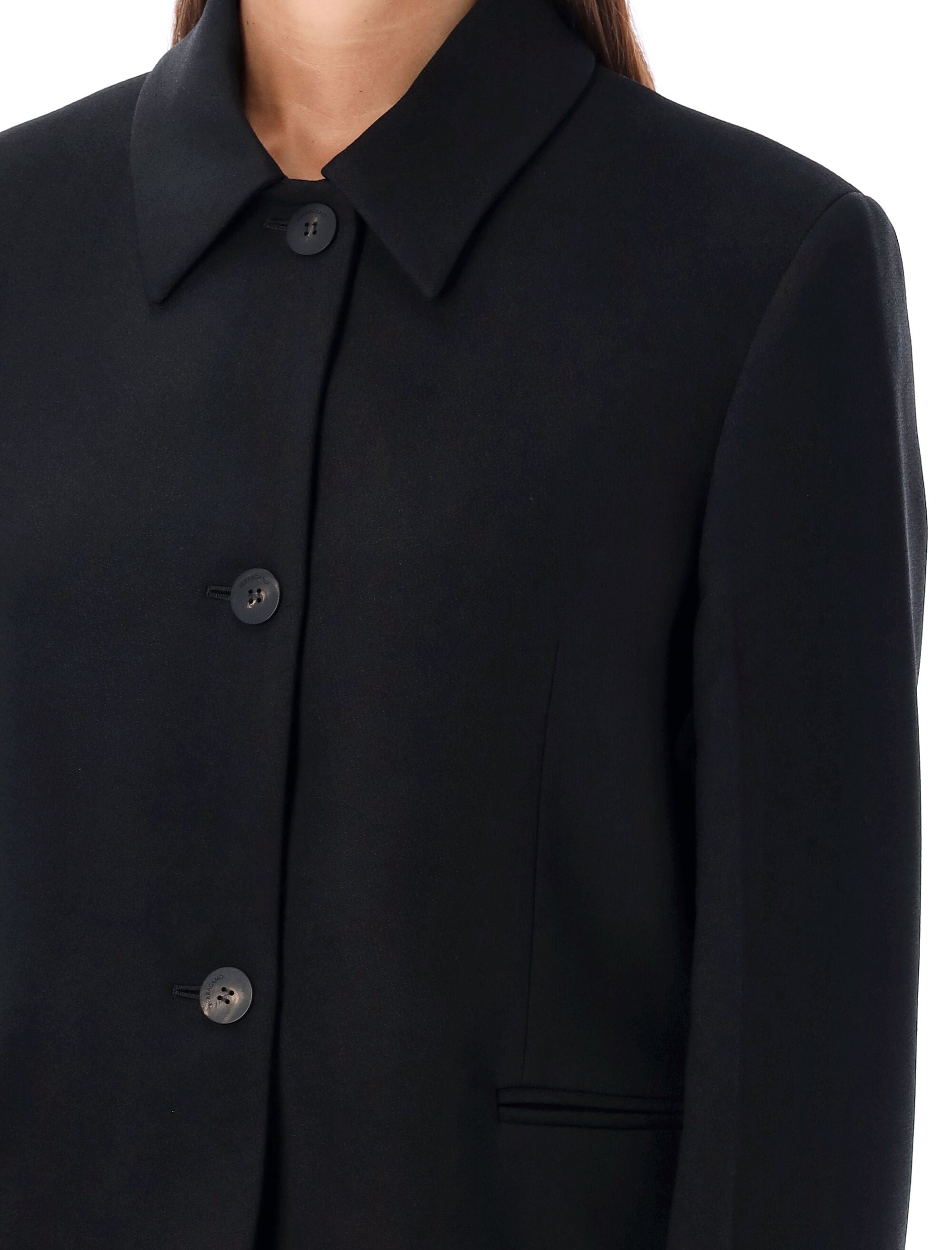Shop Ferragamo Cropped Single Breasted Short Jacket In Black