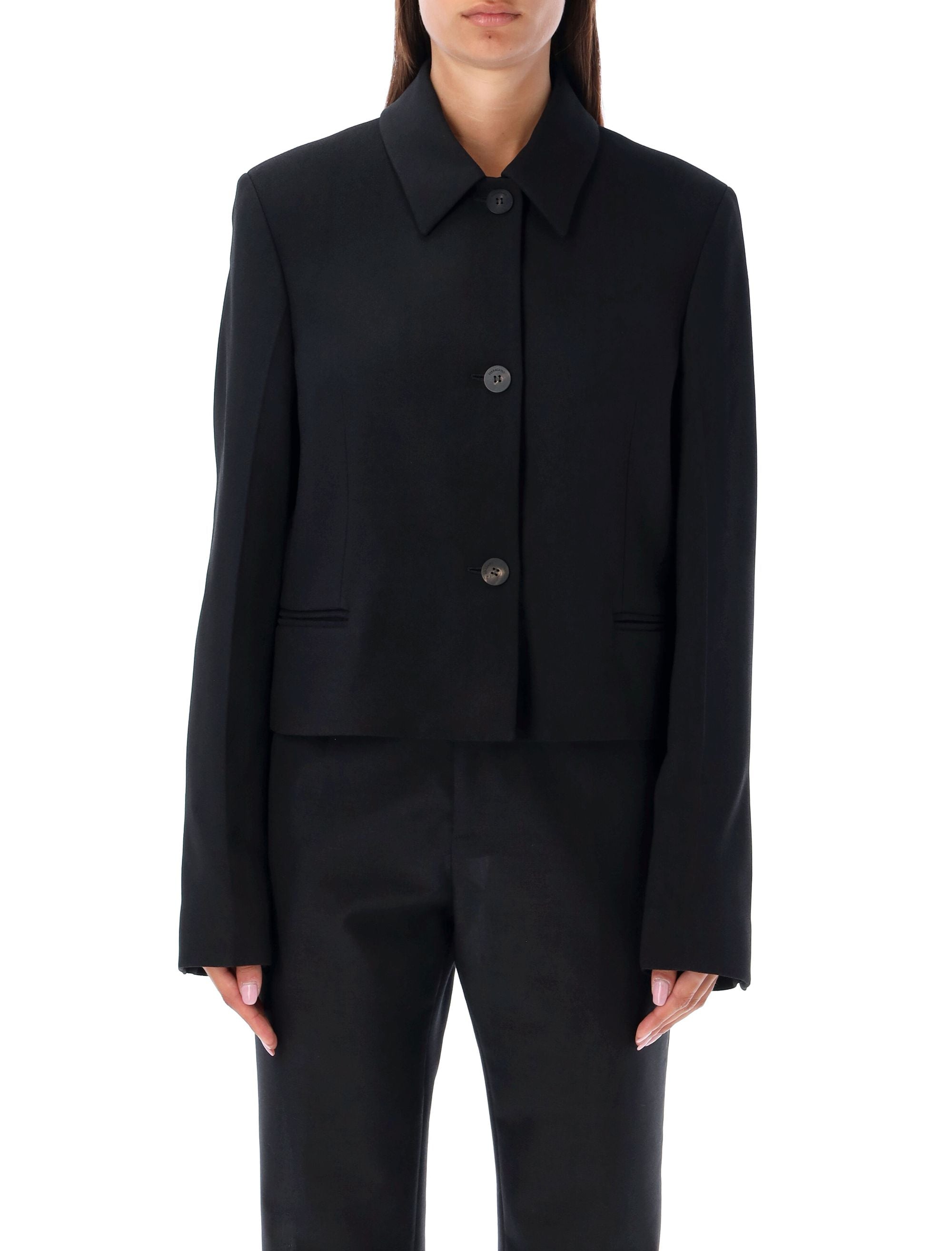 Shop Ferragamo Cropped Single Breasted Short Jacket In Black