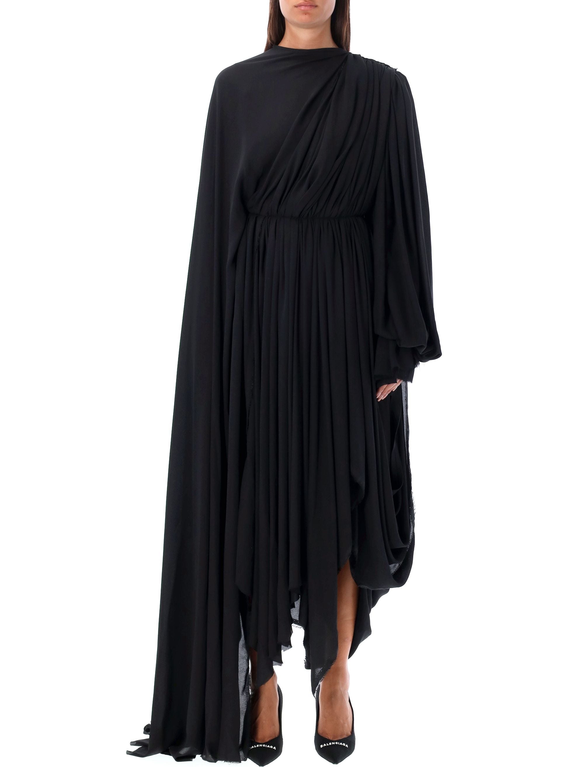Balenciaga Elegant Drape Midi Dress For The Fashion-forward Woman In Black