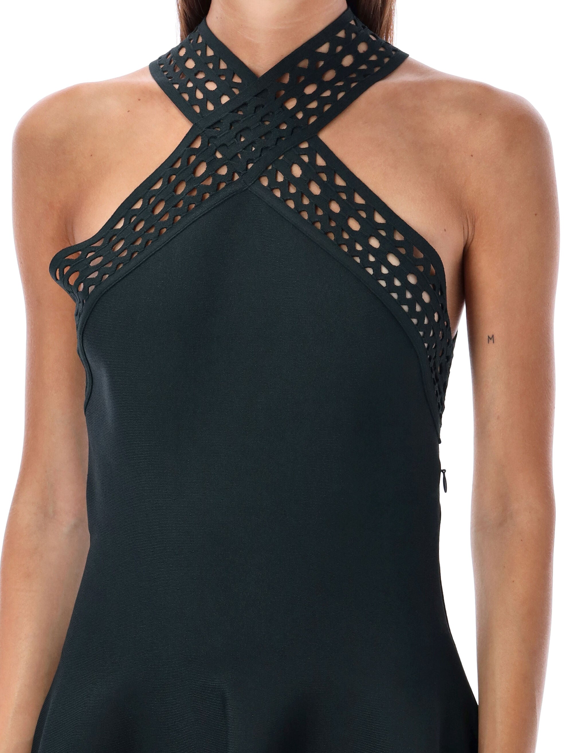 Shop Alaïa Voluminous Skirt Crossed Neckline Mini Dress For Women In Black