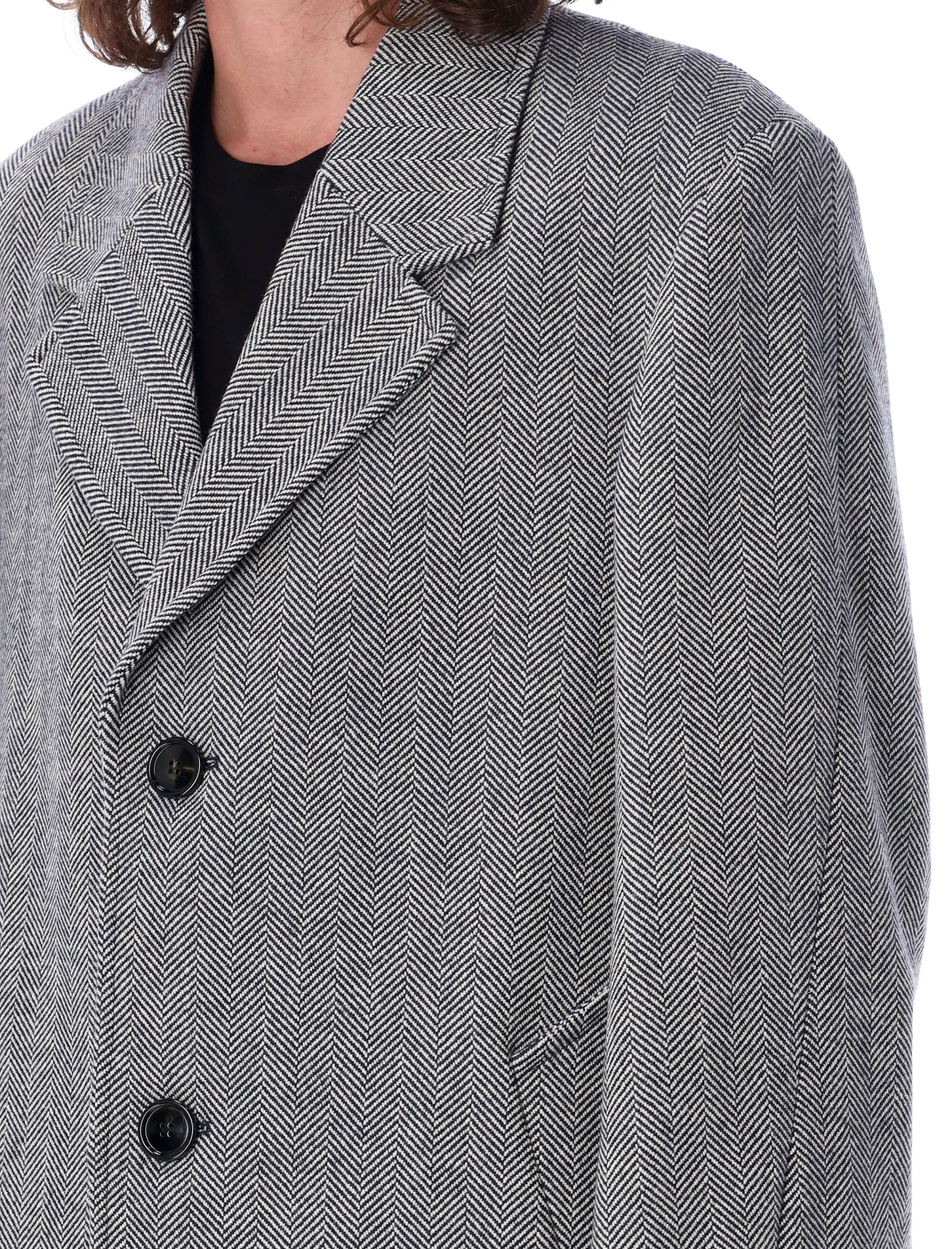 Shop Ami Alexandre Mattiussi Herringbone Jacket With V-neck And Single Breast By Ami Paris For Men In Gray