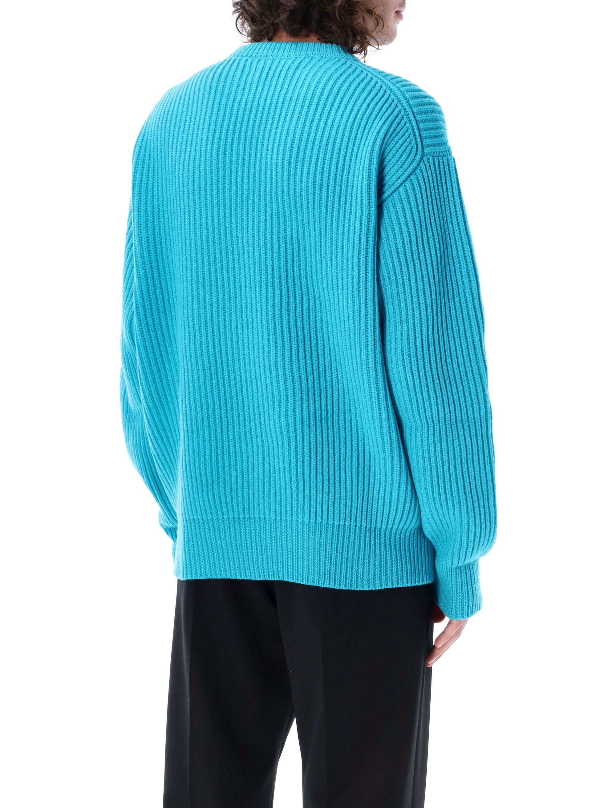 Shop Jil Sander Men's Ribbed Fine Wool Sweater In Turquoise For Fw23 In Aqua