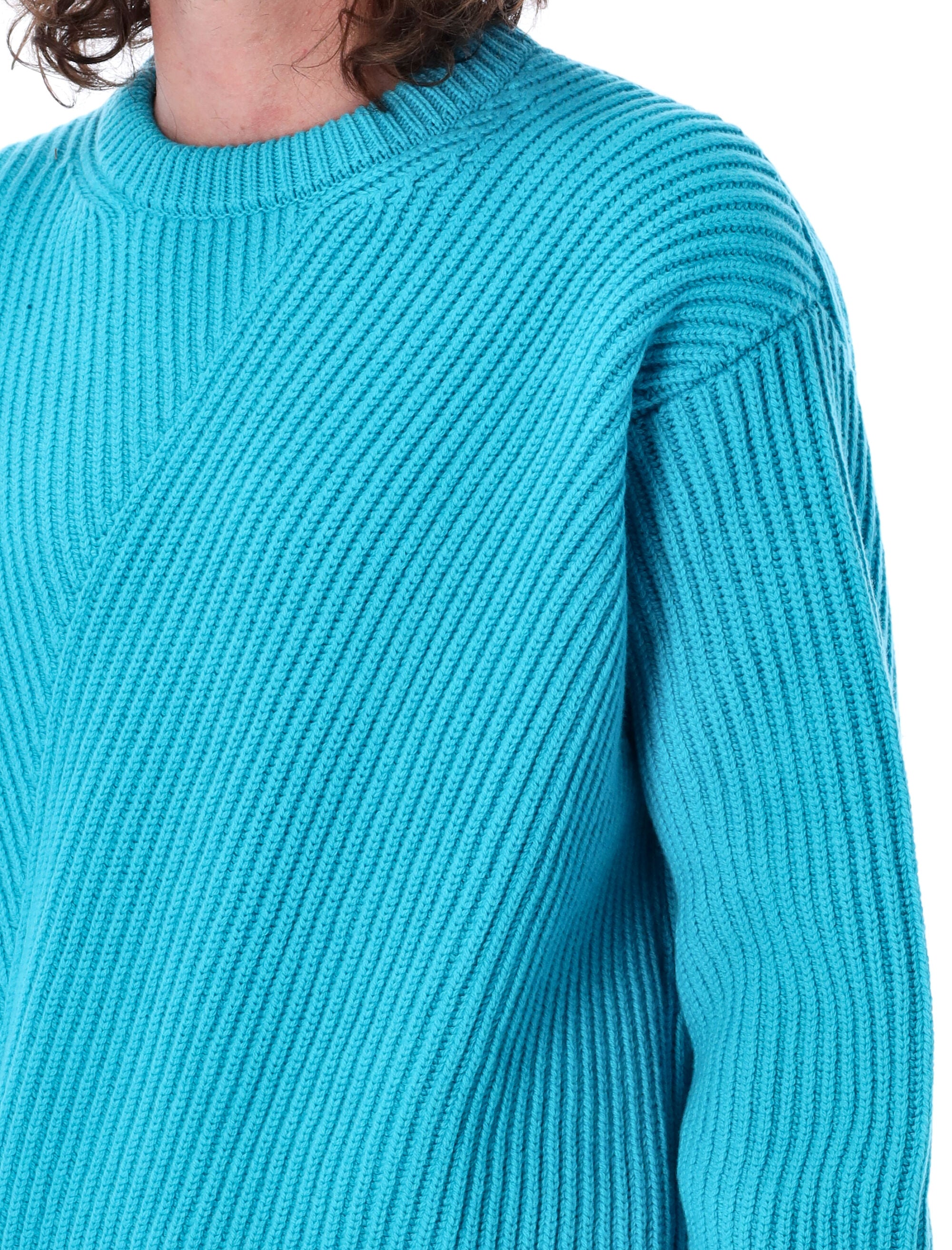 Shop Jil Sander Men's Ribbed Fine Wool Sweater In Turquoise For Fw23 In Aqua