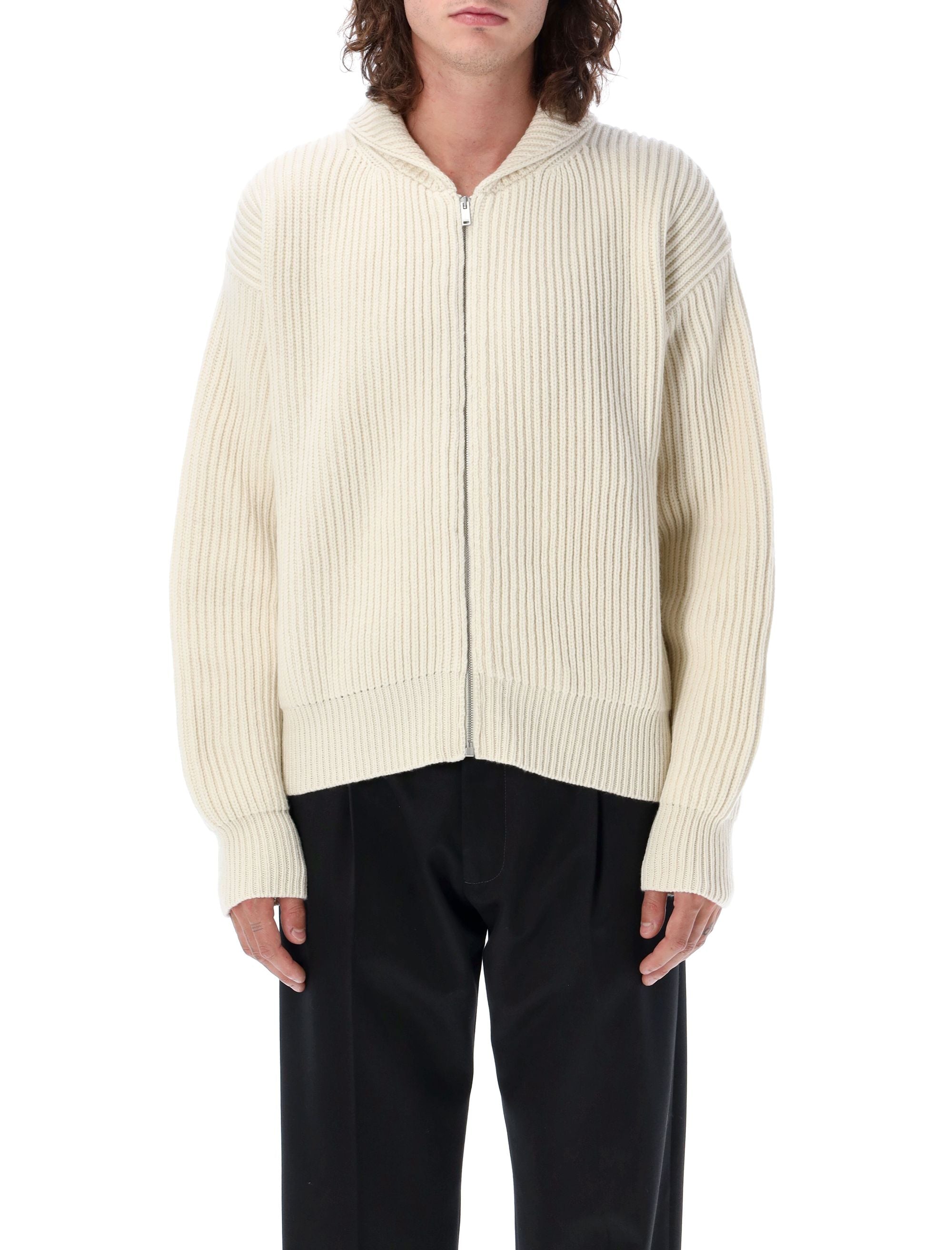 Shop Jil Sander Men's Hooded Natural Zip Sweater For Fw23 In Beige