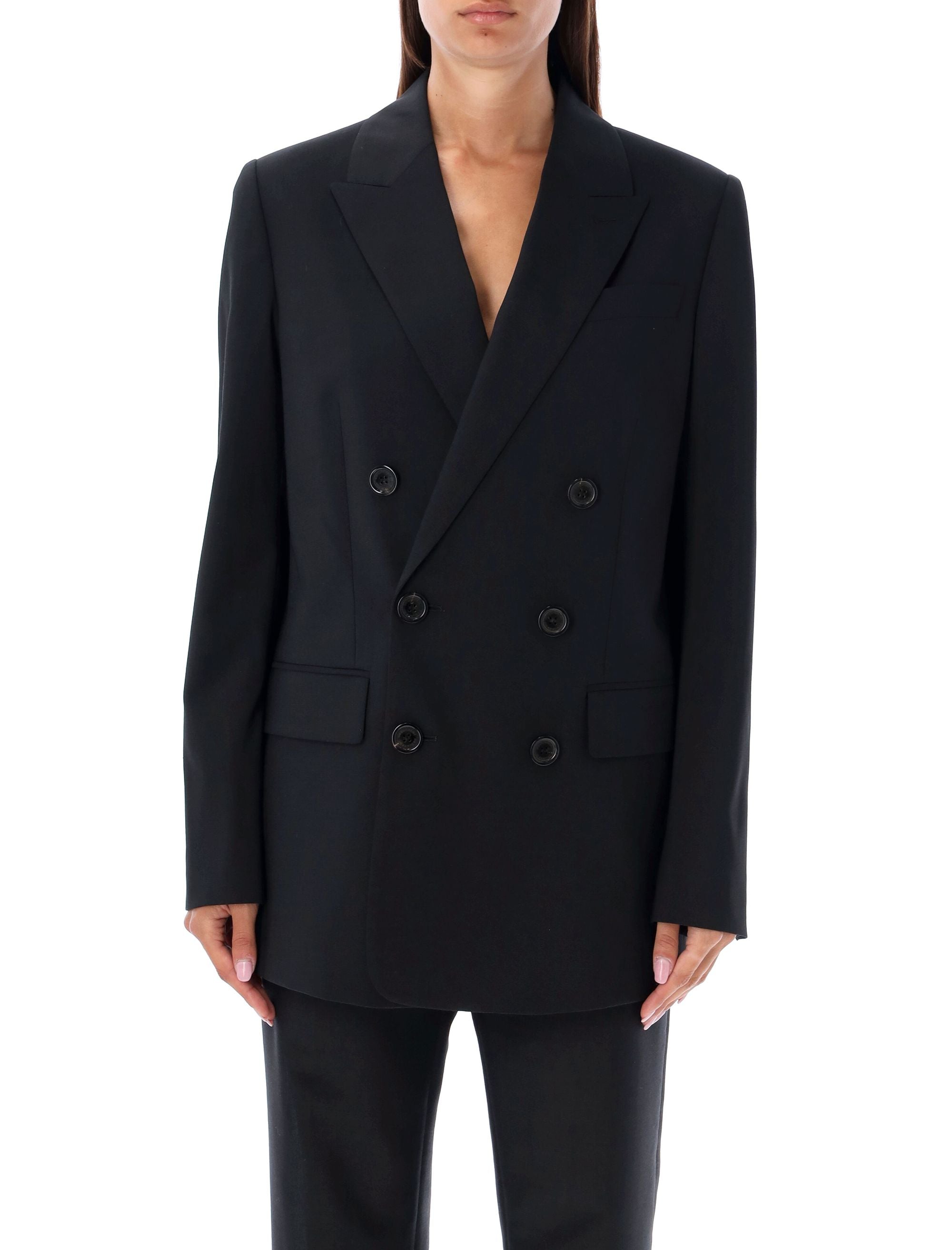 Dsquared2 Double Breasted Blazer In New York Style With Printed Lining For Women In Black