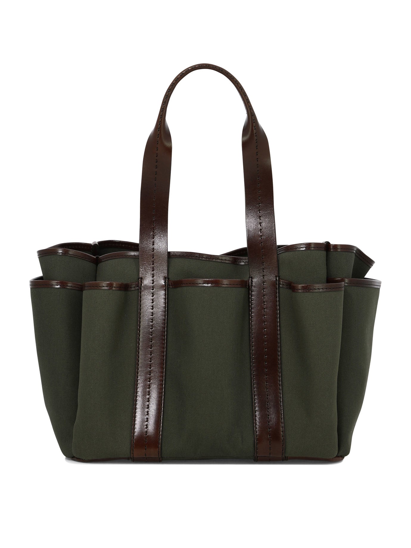 Shop Max Mara Green Canvas And Leather Tote Handbag For Women
