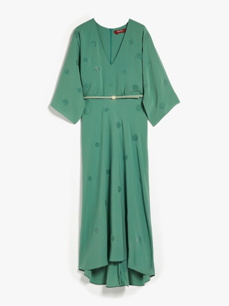 Max Mara Cady Dress With Embroidery In Jade